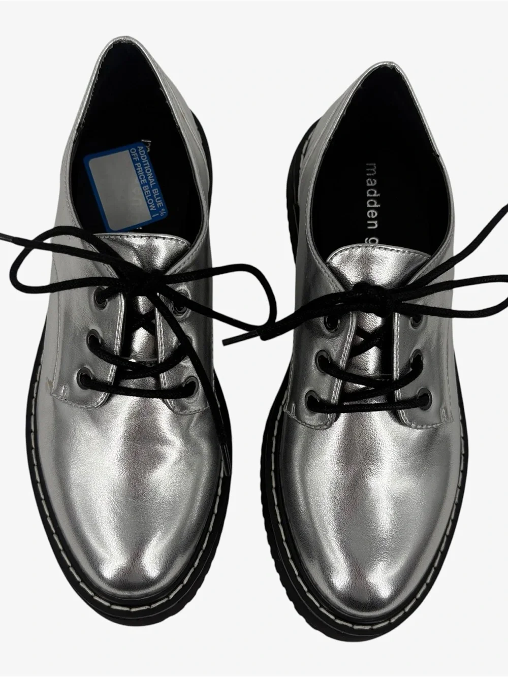 Madden Girl Silver Metallic Platform Oxfords Lace Up Shoes Women’s Size 8